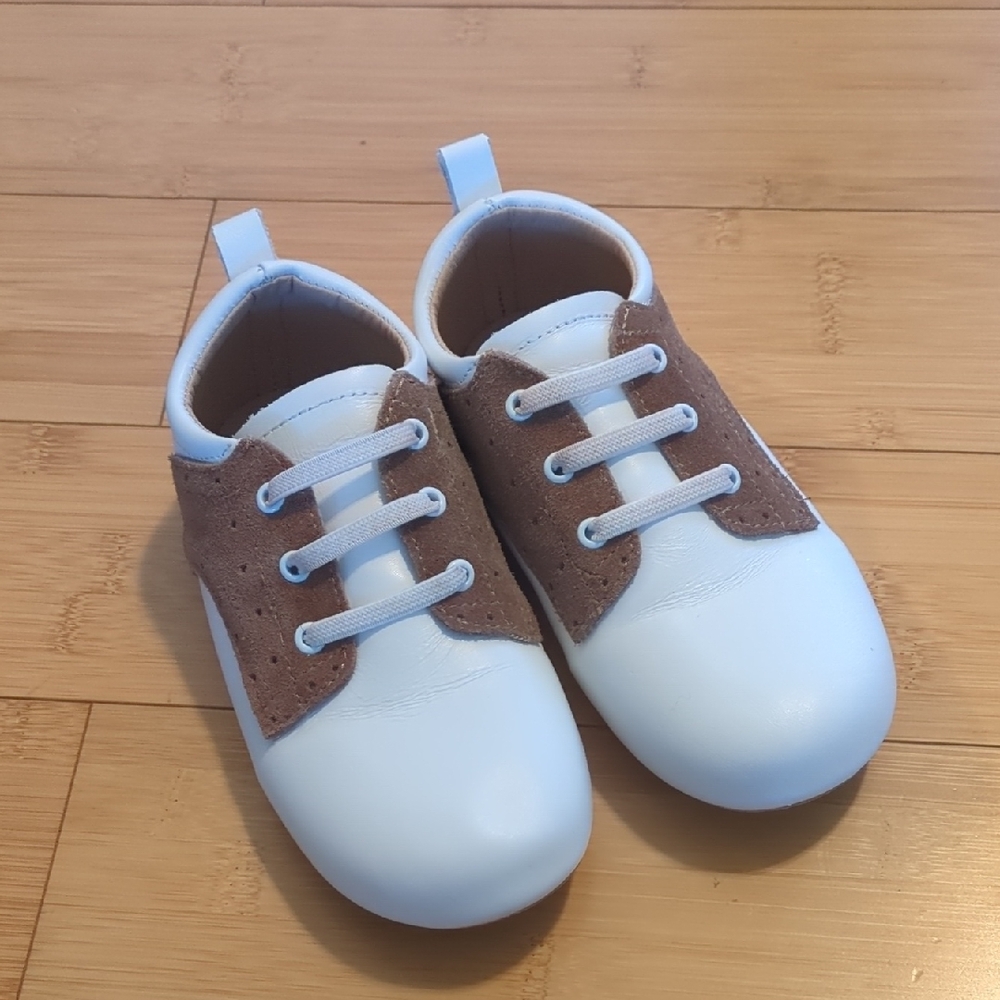 Little Love Bug White and Brown Leather Kids Shoes